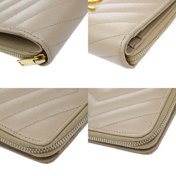 SAINT LAURENT YSL Logo Compact Bifold Wallet Leather Beige 258-082825 - Picture 7 of 15